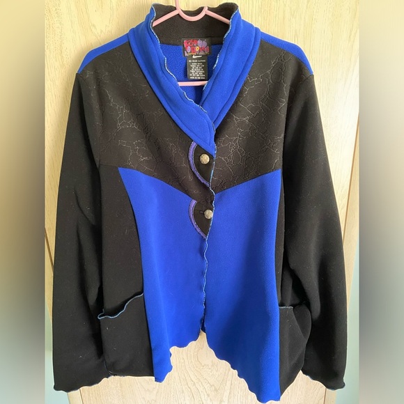 RED ROVER Royal Blue & Black Eclectic Artsy Polartec Fleece JACKET Sz  1X - Picture 1 of 10